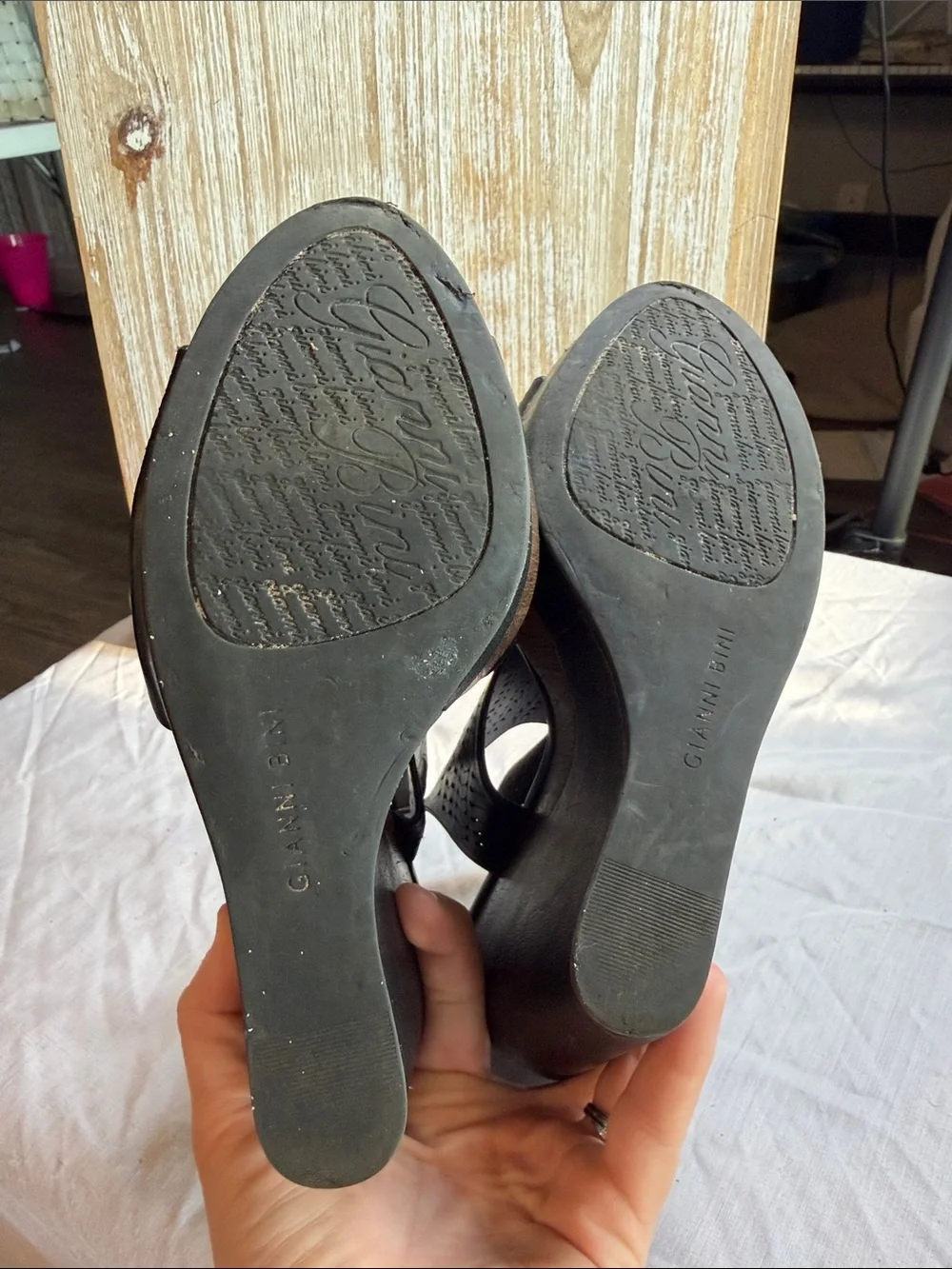 Gianni Bini Black Perforated Platform Slingback Heels